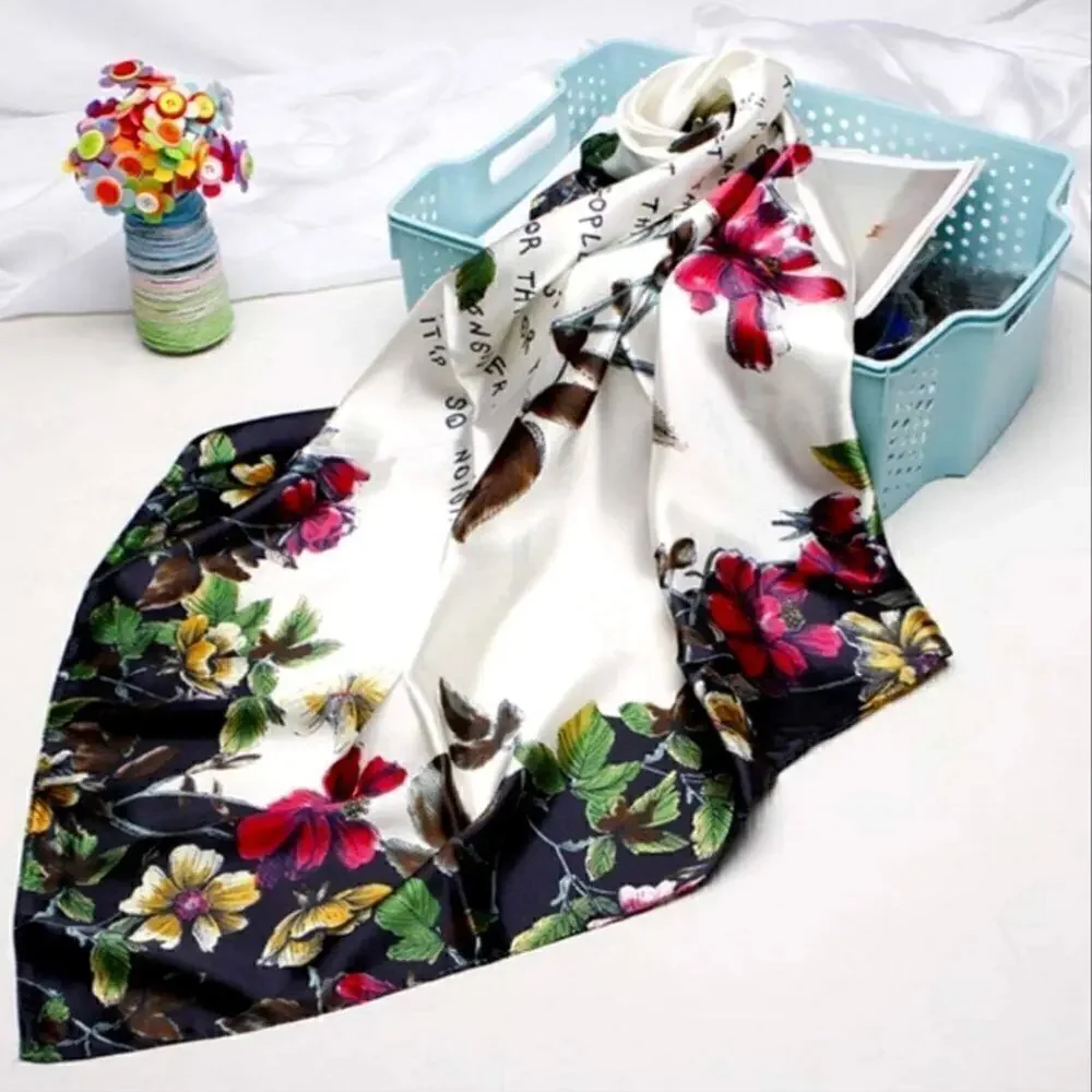 Fashion Head Scarf Headwraps for Women Silky Scarf Female Satin Print 35 x 35 in